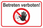 Preview: Verbotsschild mit rotem Symbol Achtung und Text Betreten verboten